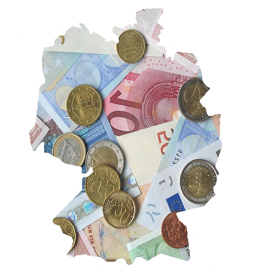 Euro, Contanti, banconota, Germania, mappa della Germania