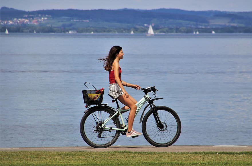 Fahrrad, Teenager, Entspannung, Wind, Küste, Radfahren, Zyklus, Bodensee, Fahrradrouten, jung, dom