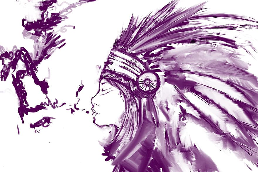 Sketch, Girl, Native, American Indian