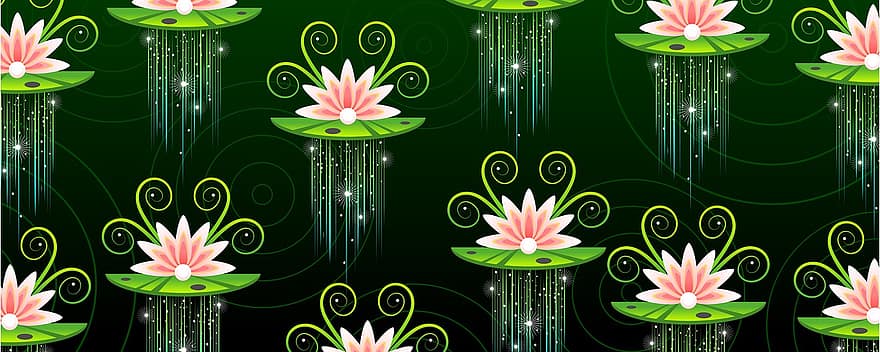 Background, Non-seamless, Pattern, Waterlily, Stylized, Floral, Green Background