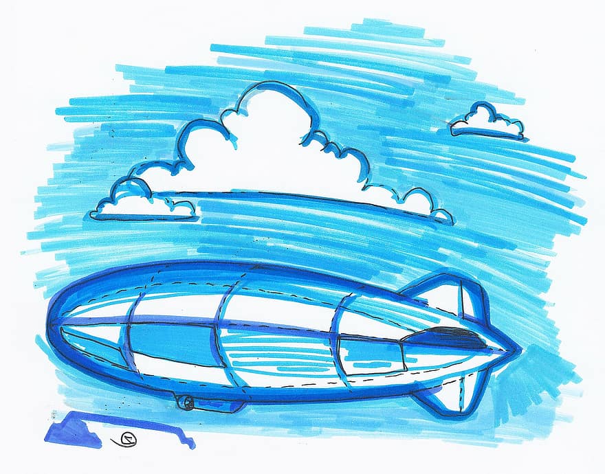 zeppelin, vzducholoď, skica, přeprava, cestovat, doprava, balón, letadlo, vozidlo, loď, nebe