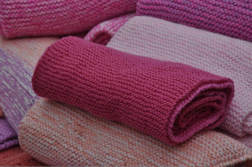 Scarves, Wool, Fabric, Folded, Pink Scarves, textile, stack, close-up, fashion, clothing, pattern