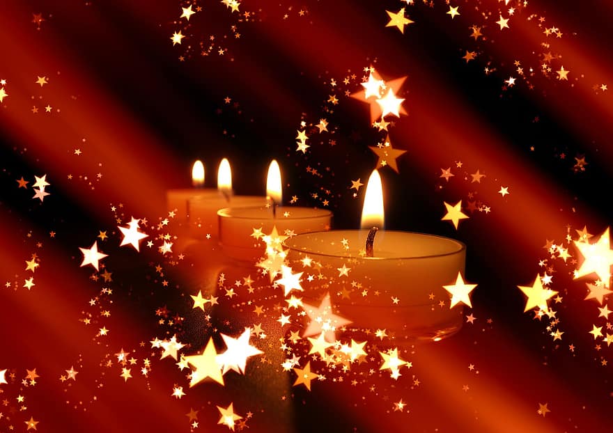 kaarsen, ster, Kerstmis, festival, wenskaart, kaarslicht, licht, was-, kandelaar, lont, romance