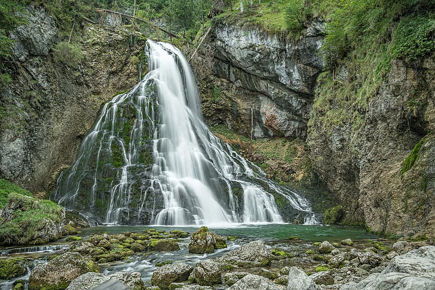 waterval, cascades, indrukwekkend, Oostenrijk, bergen, stroom, rots, groene kleur, water, vloeiende, landschap
