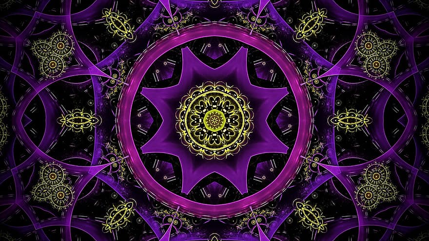 roseta, caleidoscópio, estampa floral, mandala, fundo violeta, papel de parede violeta, arte, papel de parede, padronizar, origens, abstrato