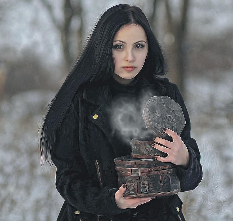 gotiskais, sieviete, tumšs, fantāzija, fantāzijas meitene, fantāzijas sieviete, dāma, noslēpums, Noslēpumainā kaste, smēķēt, Wichcraft
