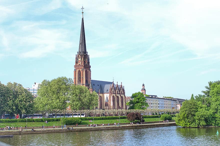 франкфурт, главная река, озеро, город, Германия, архитектура, церковь, река, известное место, история, христианство