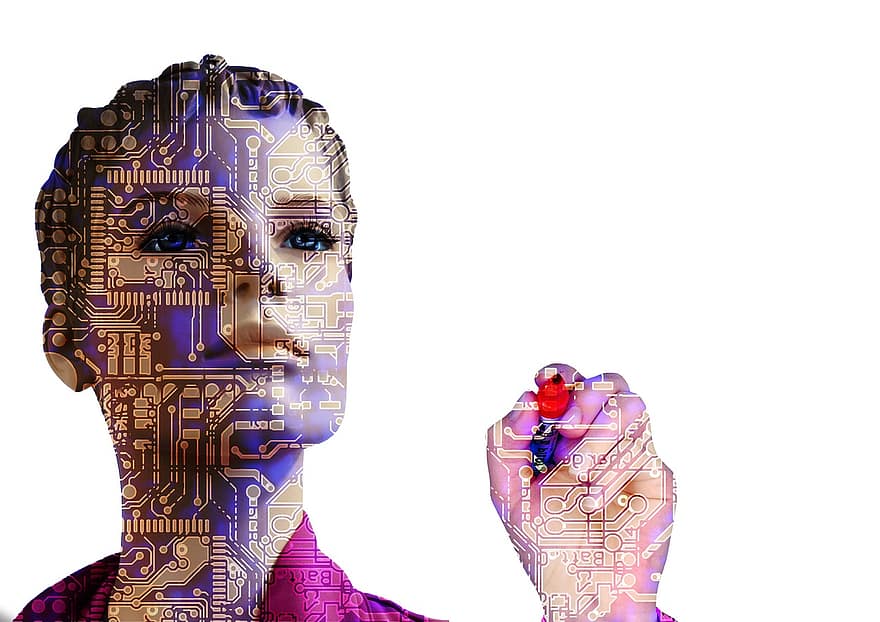 robot, umělá inteligence, žena, vpřed, počítačová věda, elektrotechnika, technologie, vývojář, myslet si, počítač, muž