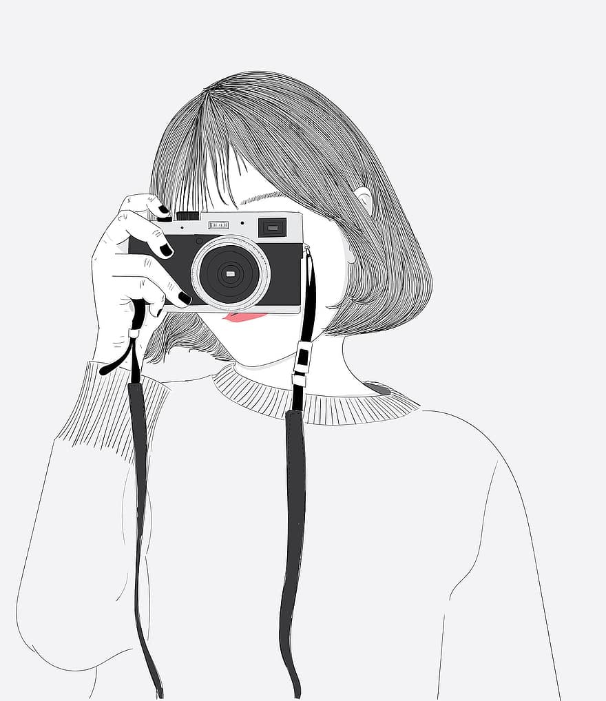 dívka, fotografování, Fotoaparát, fotograf, vinobraní, starý, starý fotoaparát, retro, objektiv, svetr, Mladá žena