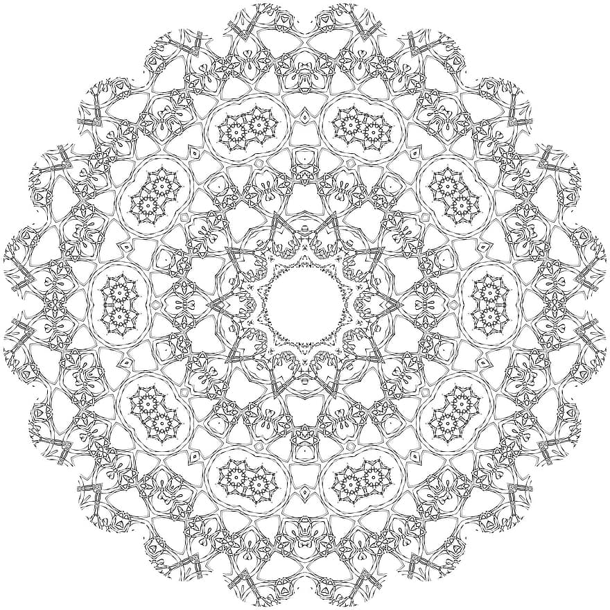 Mandalas ausmalen, geometrische Muster, Design, Mandala, Muster, stilisiert, Abstraktion, runden, indisch