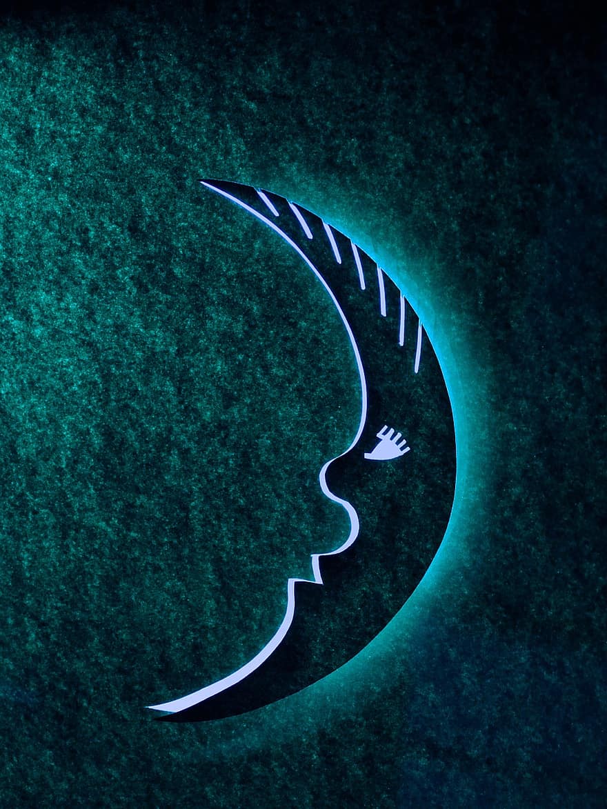 Luna, Mondmann, cara de luna, azul, verde, contorno