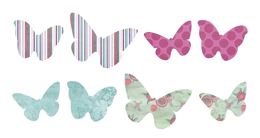 sommerfugl, collage, sommerfugle, farverig, materiale, stof, natur, farve, mønster, dekorative, struktur