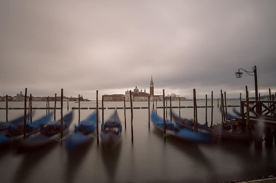 båter, kanal, Venezia, Italia, gondol, hav, vann, arkitektur, berømt sted, reise, turisme