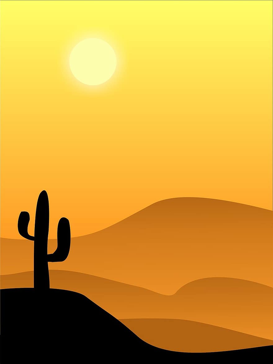 poušť, kaktus, vektor, postava, oranžový