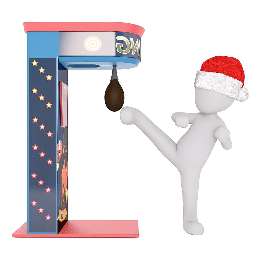 fehér férfi, 3D-s modell, teljes test, 3d santa kalap, Karácsony, santa kalap, 3d, fehér, izolált, pénzbedobós automata, Boxspielautomat