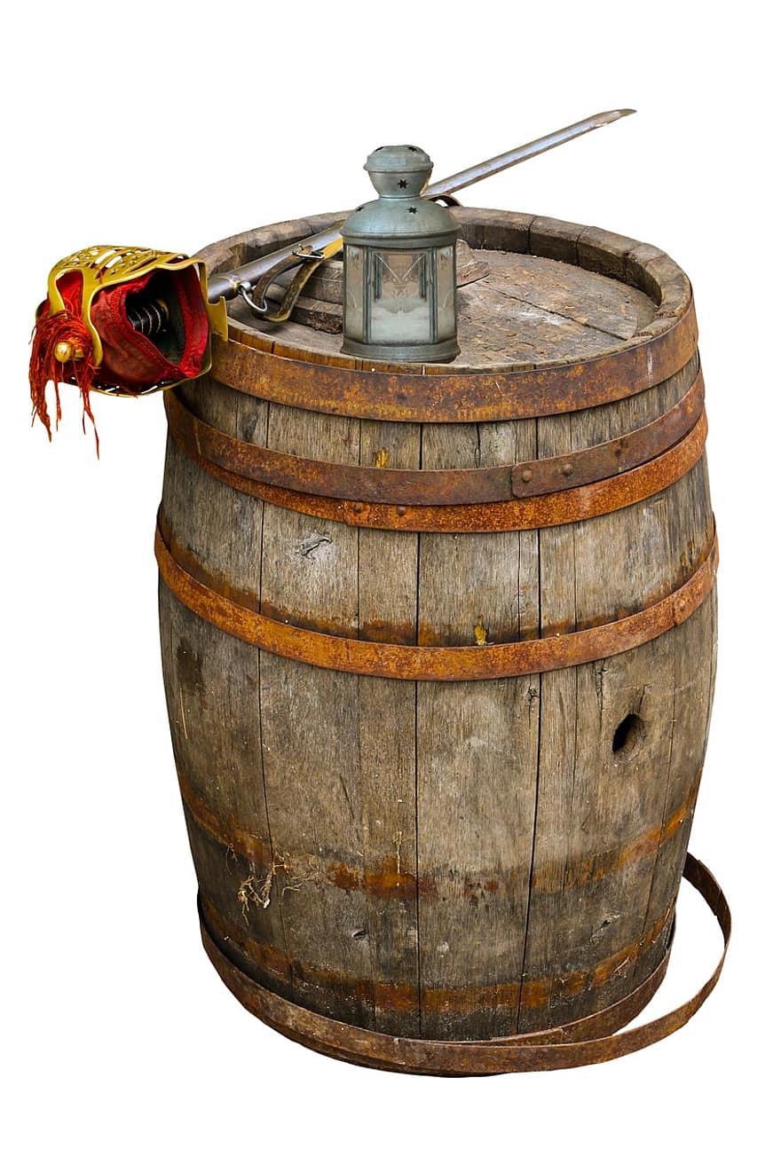 barril, espada, lámpara, edades medias, aislado, históricamente, cerveza, vino