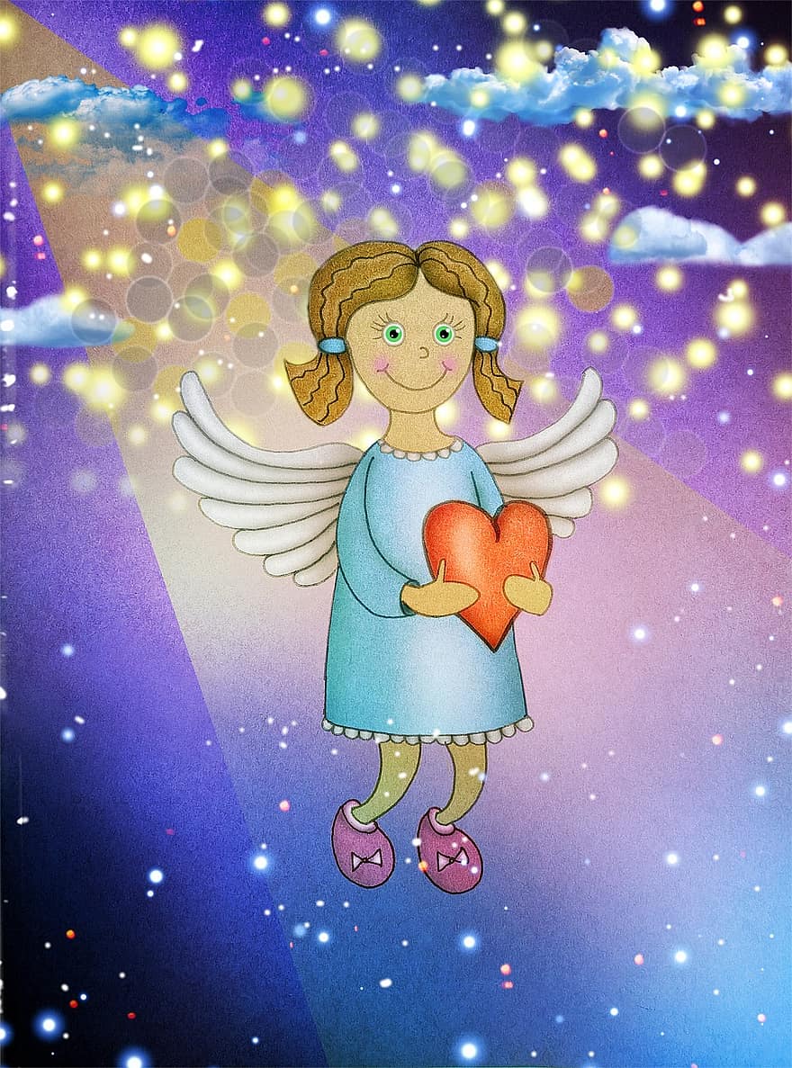 înger, inimă, cer, dragoste, roman, Cupidon, aripi, heruvim, bebelus, fată, copii