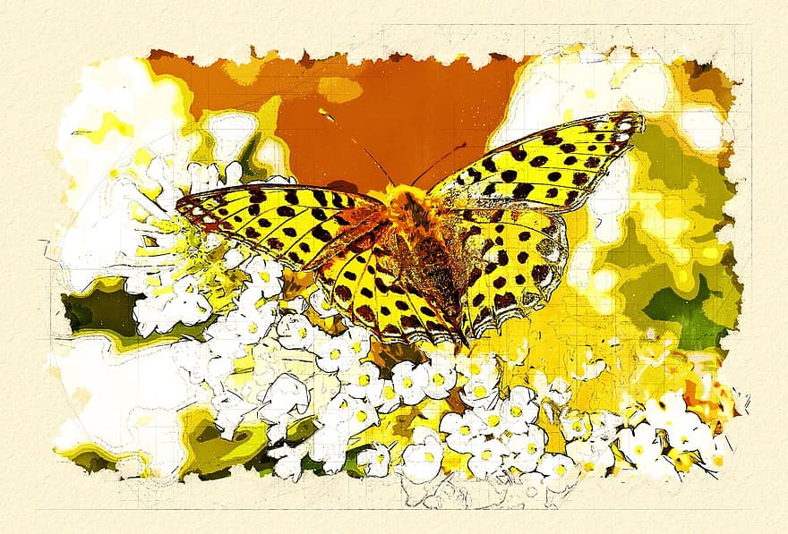 motýl, květ, opylování, hmyz, Příroda, rostlin, malování