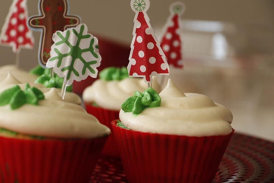 cupcakes, Natale, cibo, dolce, glassatura, spuntino, trattare, gustoso, cibo dolce, Cupcake, al forno