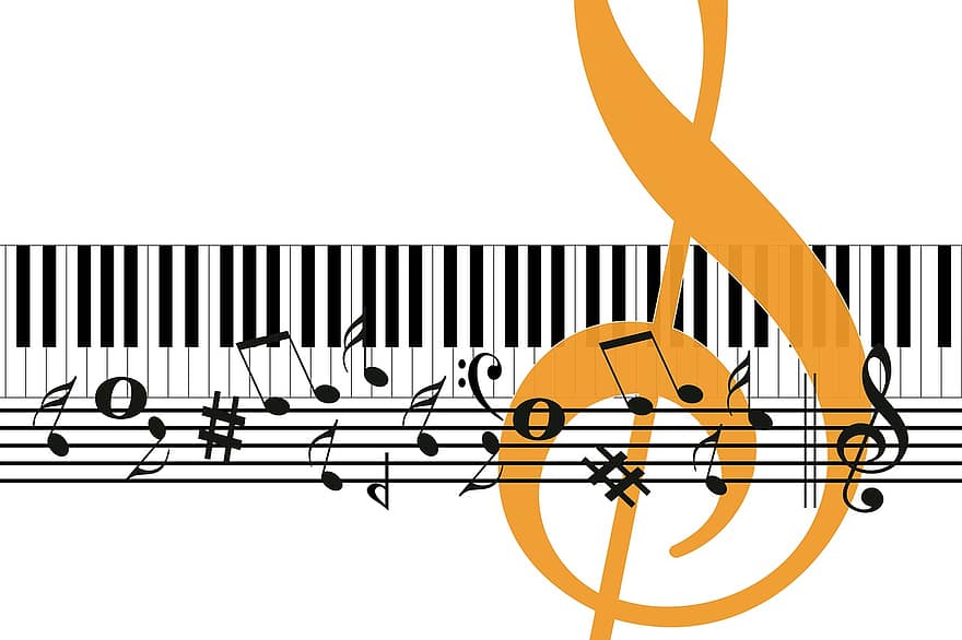 音楽、ピアノ、ト音記号、音部記号、とんかん、キー、構成する、音、キーボード