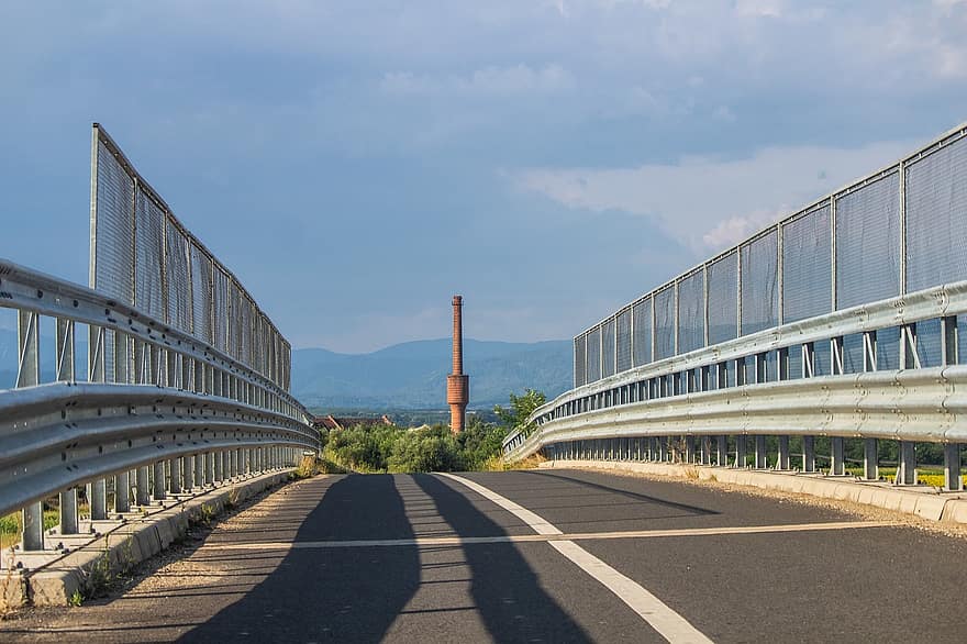 Road, Highway, Bridge, Asphalt, Chimney, Factory, Industry, Transylvania