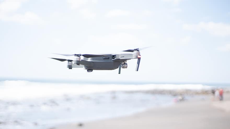 drone, platja, mar, vol, càmera, onades, pedres, Costa, hèlix, volant, vehicle aeri