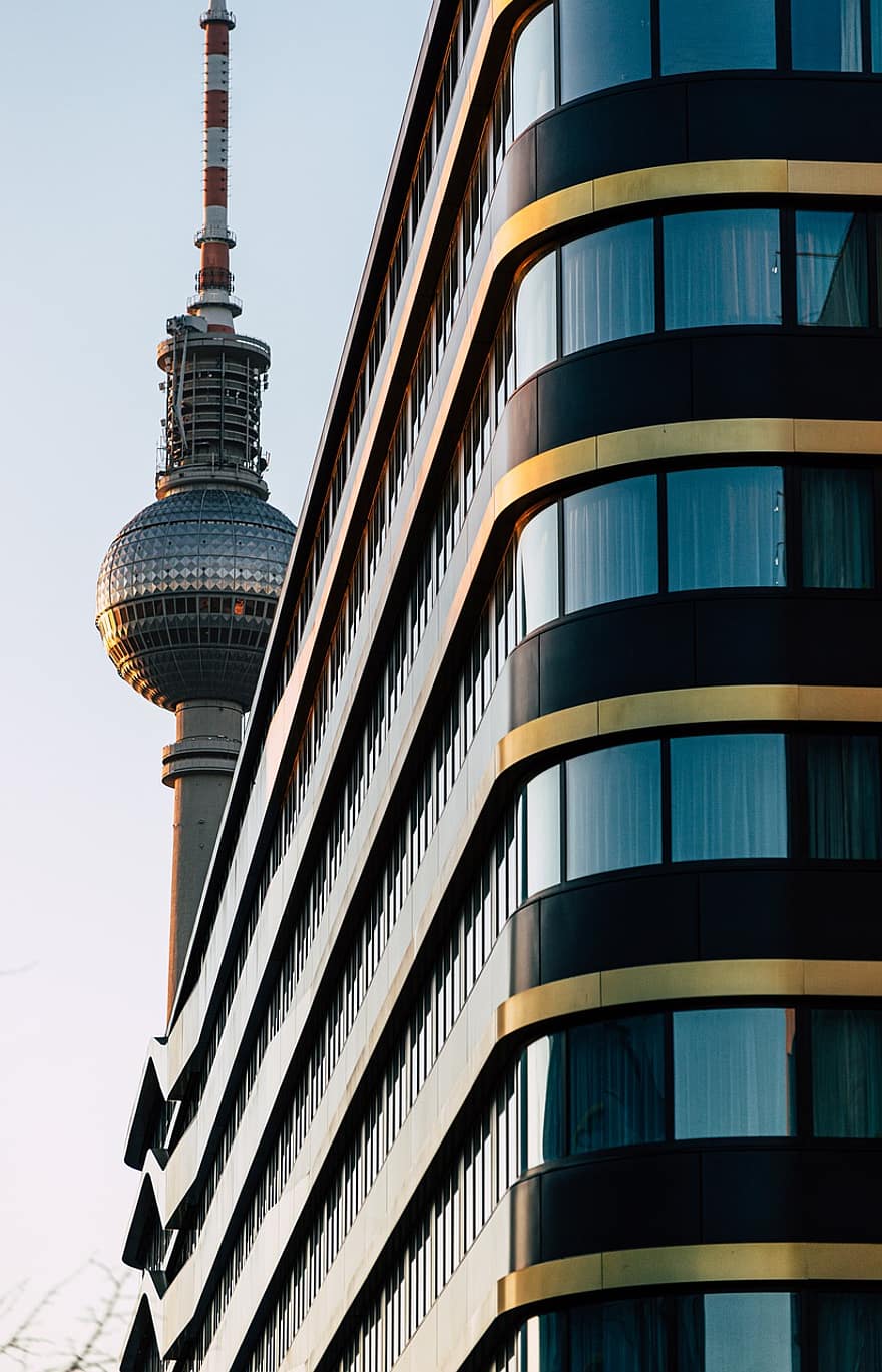 сграда, телевизионна кула, Берлин, архитектура, фасада, забележителност, кула, град, капитал