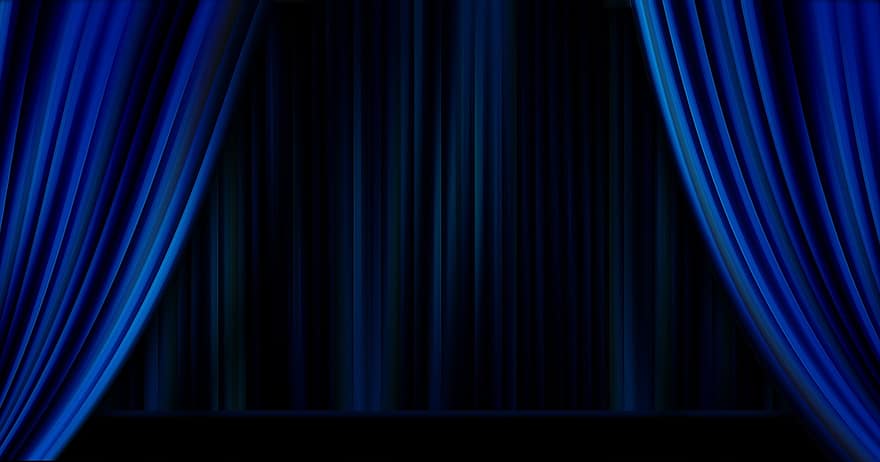 teatre, cinema, cortina, ratlles, blau, llum, il·luminació, punt de mira, etapa, fons, resum