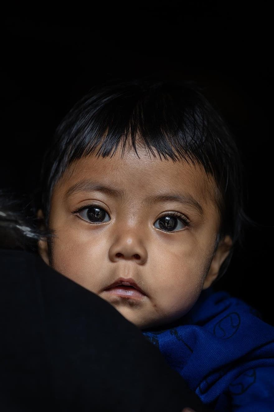 Chiapas, Mexico, barn, lille barn, oprindelige folk, barndom, en person, nuttet, portræt, kigger på kameraet, tæt på