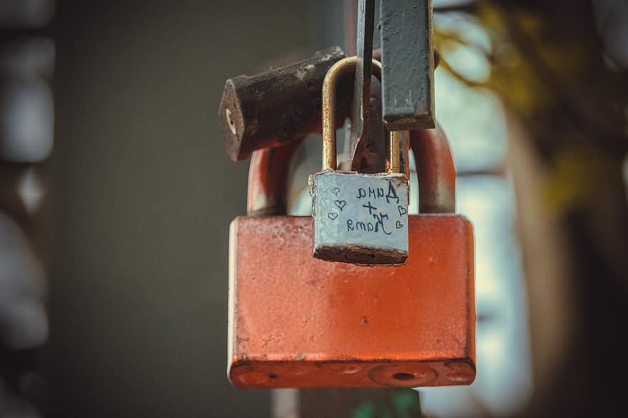 låse, kærlighed, metal, symbol, hængelås, romantisk, tæt på, rusten, sikkerhed, stål, gammel