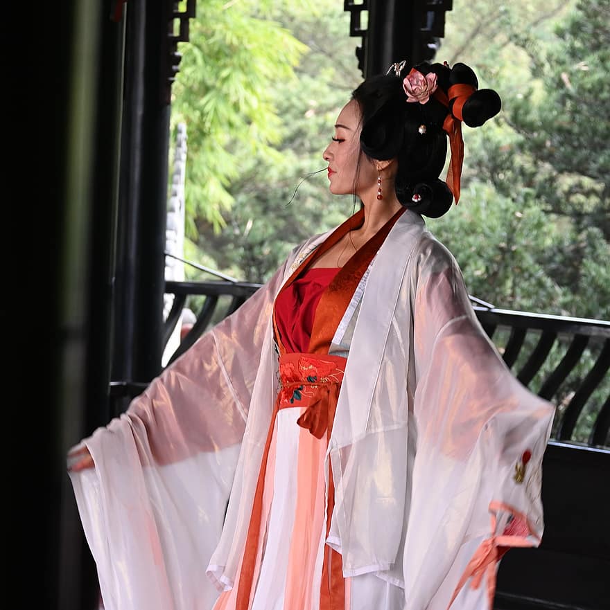 여자, 한푸, 댄스, 헤어 액세서리, 전통적인, 문화, 중국말, 복장