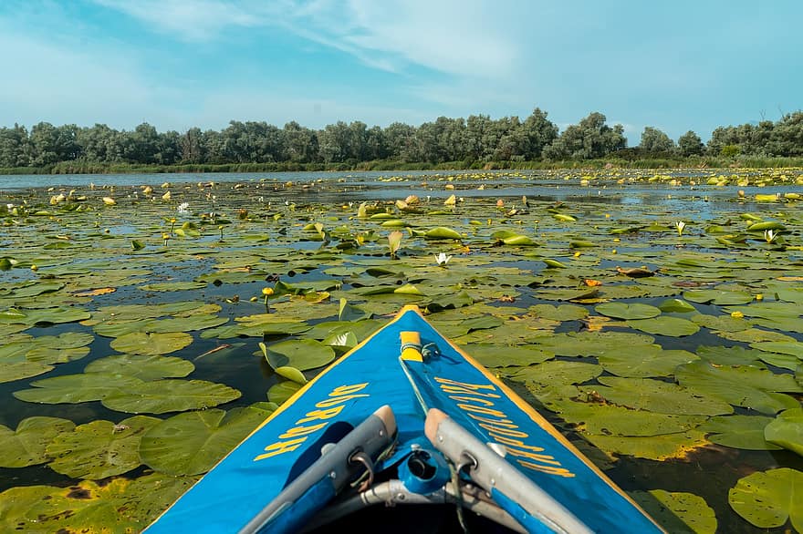 rivier-, meer, kayak, kano, kanoën, zomer, avontuur, reizen, recreatie, boot, activiteit