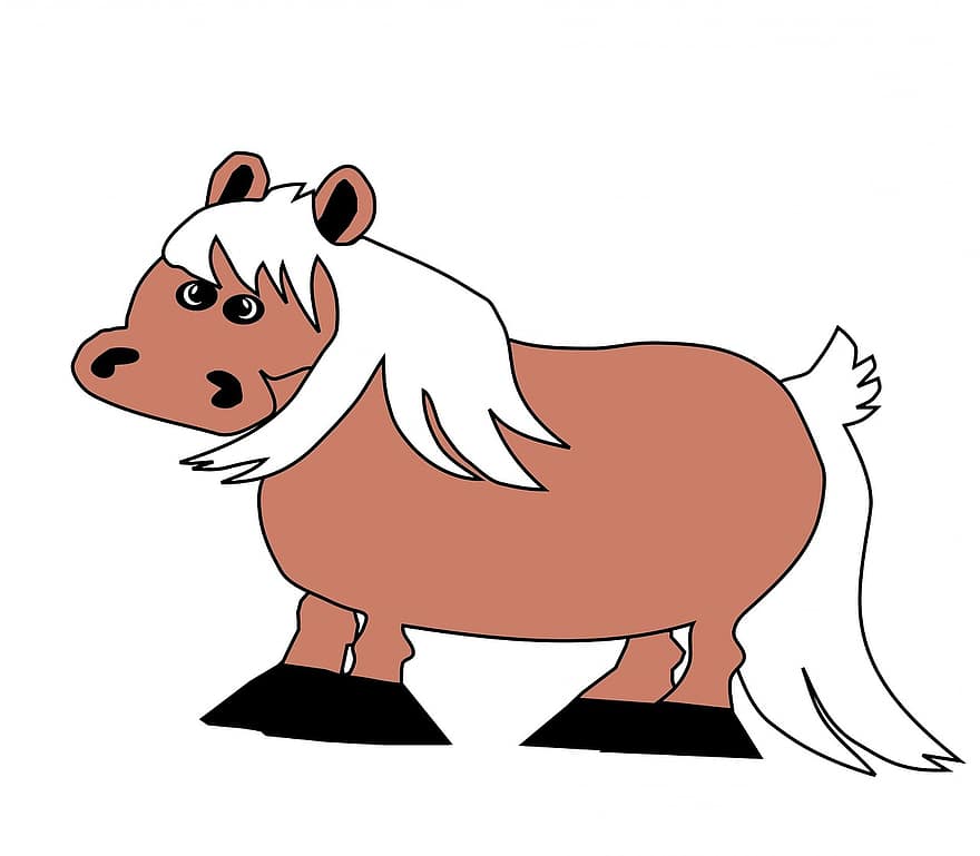 häst, tecknad serie, Hästvektor, söt, Tecknade djur, karaktär, brun, vit, bakgrund, djur vektor, djur-