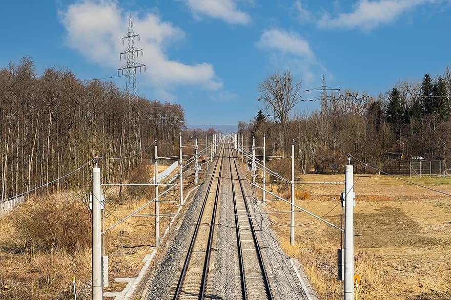 des rails, des pistes, train, Voyage, la nature, transport, deutsche bahn, chemin de fer, métal, arbre, acier