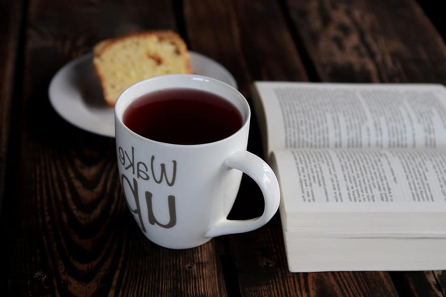 кава, пити, книга, читати, чашка, їжа, чай, напою, кухоль, насолода, розслаблення