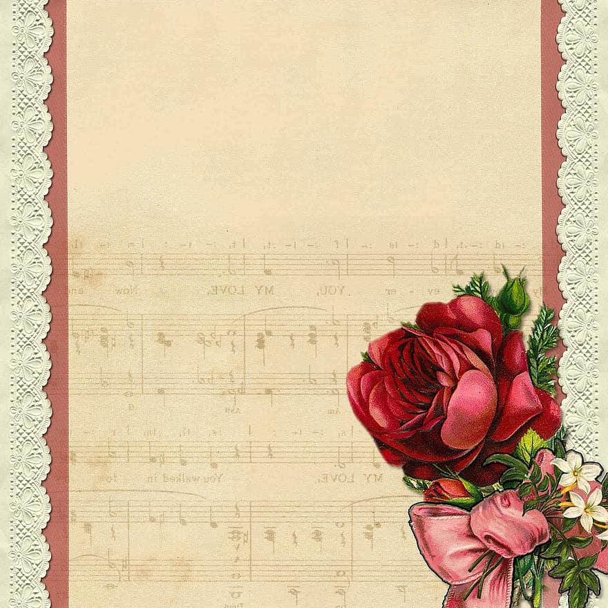 Background, Lace, Rose, Tag, Music, Sheet, Red, Template, Frame, Abstract, Design
