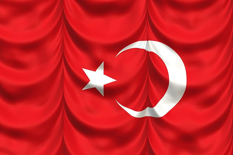 pavo, bandera, cortina, turco, creciente, rojo, estrella, hoz, aleteo