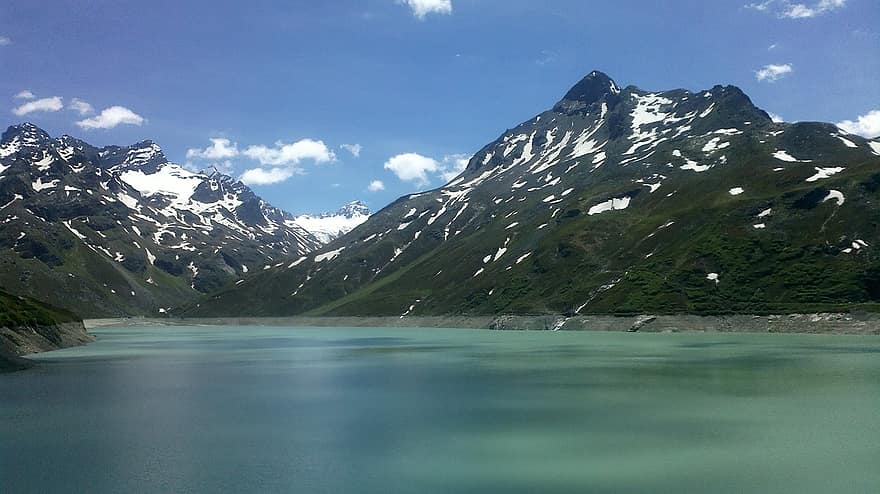 montagne, lago, paesaggio, Austria, silvretta, alpino