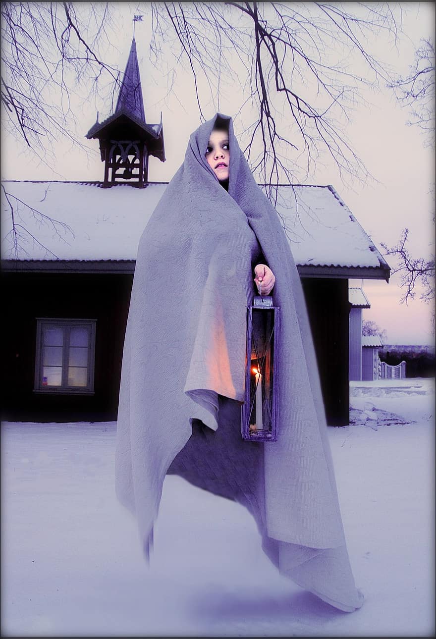 Ghost, Candle Ghost, Boy, Light, Fiction, Winter, Scarry