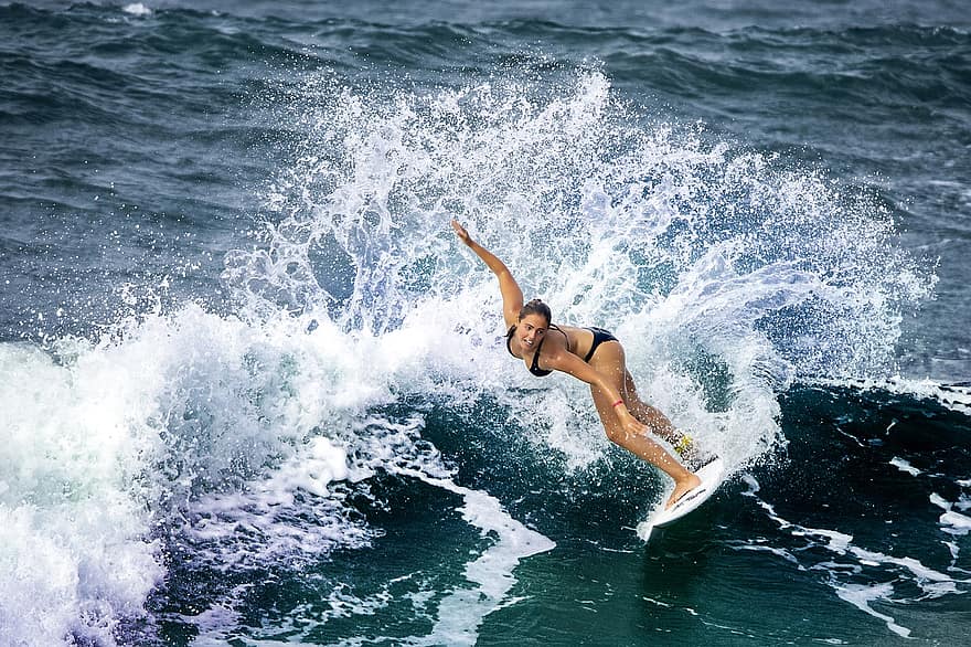 Surfing, Woman, Sea, Ocean