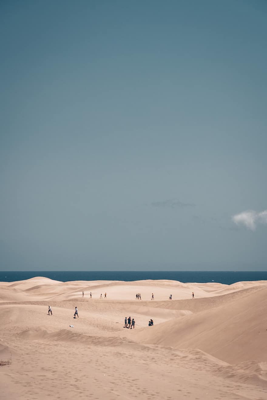 sabbia, dune, dune di Maspalomas, spiaggia, mare, oceano, riva del mare, costa, orizzonte, paesaggio, Riserva Naturale delle Dune di Maspalomas