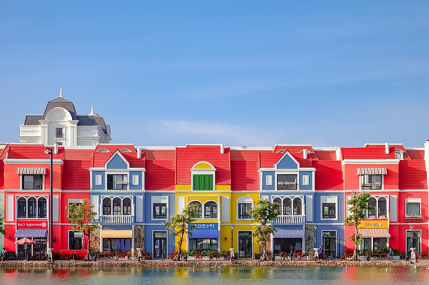 bangunan penuh warna, phu quoc, pantai, pulau, Vietnam, rumah, laut, Arsitektur, eksterior bangunan, air, struktur yang dibangun