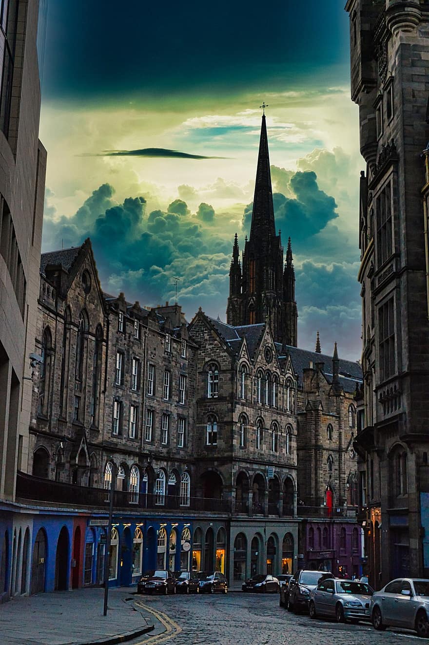straat, kerk, architectuur, gebouwen, stedelijk, Edinburgh