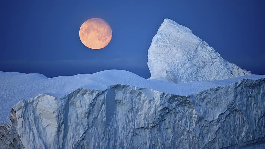 氷山、月、北極