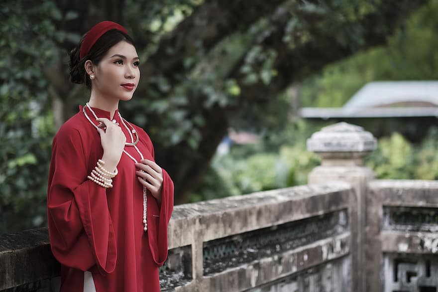 donna, Ao Tac, vietnamita, vestito, modello, ritratto, Abito tradizionale del Vietnam, stile, costume antico, Ragazza dell'Asia meridionale, ragazza vietnamita