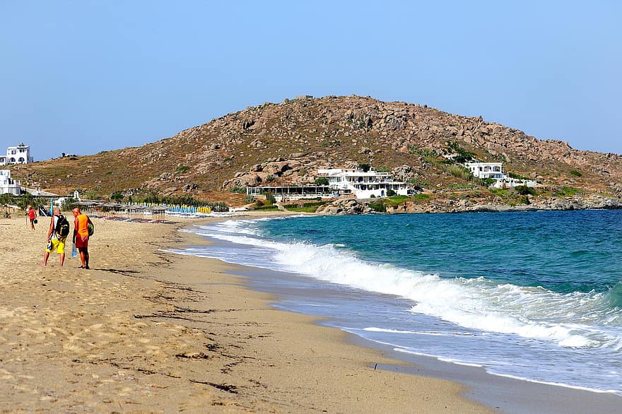 plajă, mare, Naxos, Grecia, valuri, turism, vară, litoral, vacante, apă, nisip