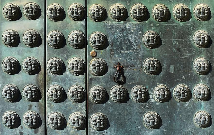 brons, Port, dörr, nyckel-, ingång, rostig, nyckelhål, järn