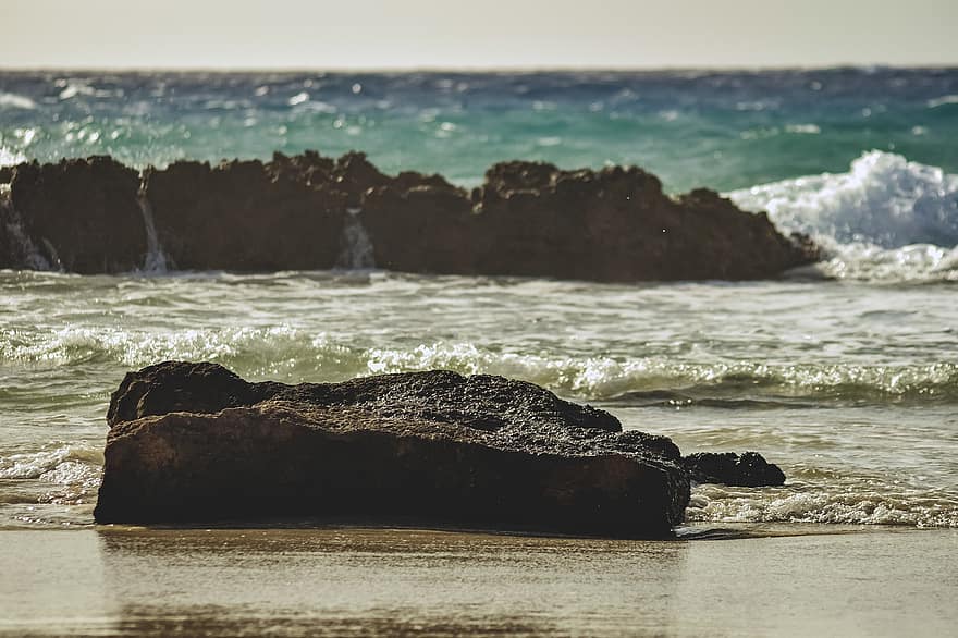 strand, oceaan, rotsen, zand, rotsachtige kust, zee, golven, water, natuur