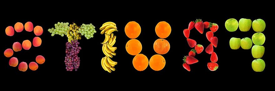 ผลไม้, แอปเปิ้ลสีเขียว, สตรอเบอร์รี่, ส้ม, กล้วย, องุ่น, ลูกพีช, หลายสี, อาหาร, สีเหลือง, ภูมิหลัง