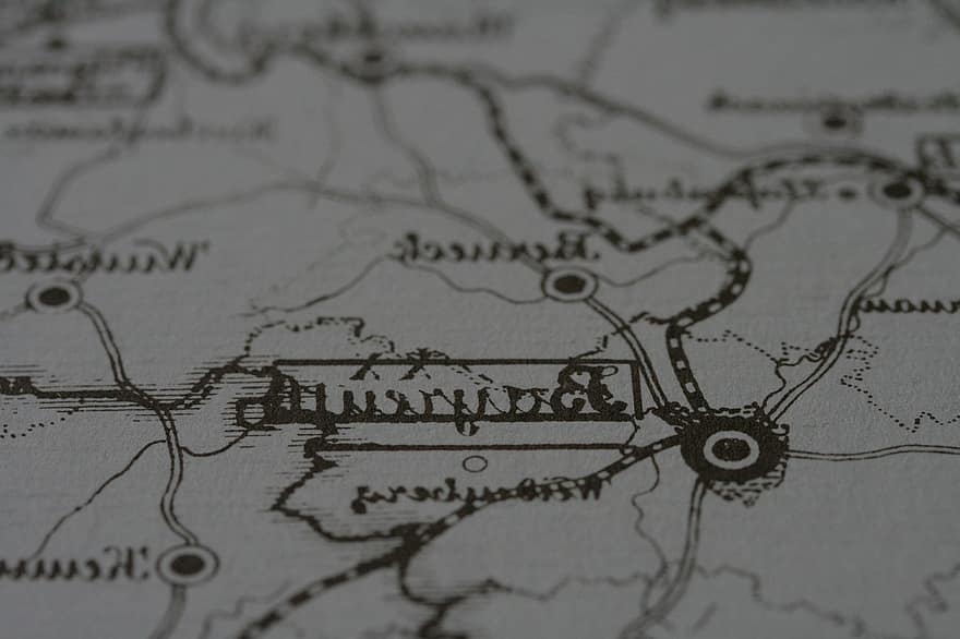 Map, Bayreuth, Historical Map, Monochrome, cartography, no people, travel, world map, topography, selective focus, direction